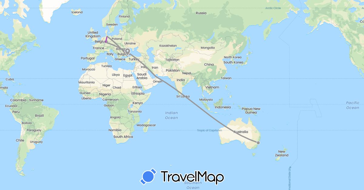 TravelMap itinerary: driving, plane, train in United Arab Emirates, Australia, Germany, Turkey (Asia, Europe, Oceania)